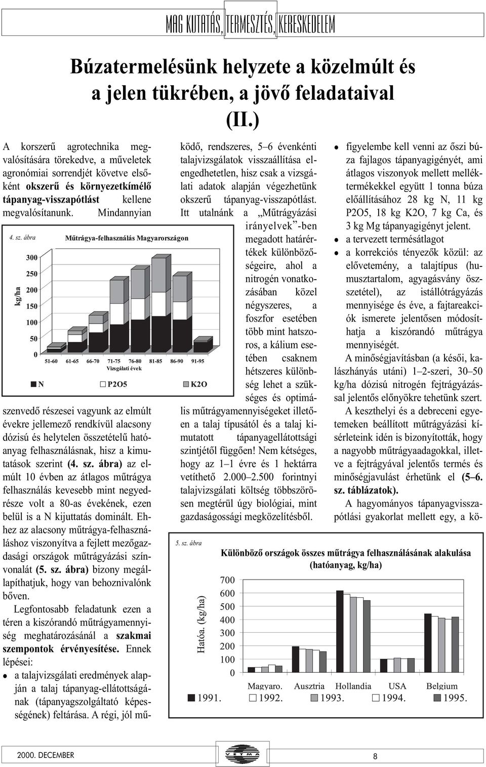 ábra szenvedõ részesei vagyunk az emút évekre jeemezõ rendkívü aacsony dózisú és heyteen összetéteû hatóanyag fehasznáásnak, hisz a kimutatások szerint (4. sz. ábra) az emút 10 évben az átagos mûtrágya fehasznáás kevesebb mint negyedrésze vot a 80-as évekének, ezen beü is a N kijuttatás dominát.