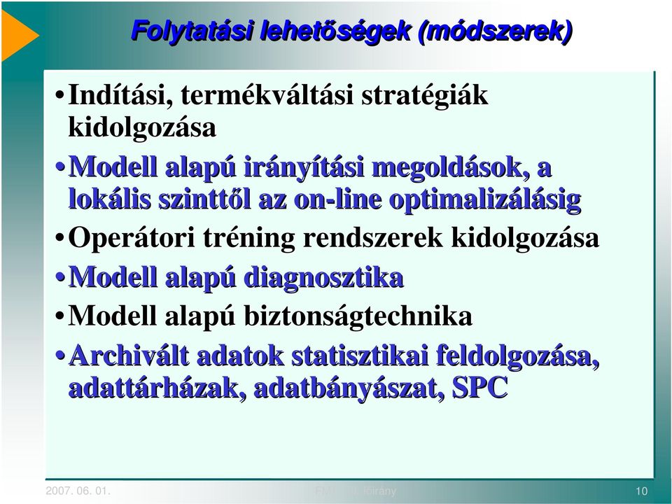 tréning rendszerek kidolgozása Modell alapú diagnosztika Modell alapú biztonságtechnika Archivált