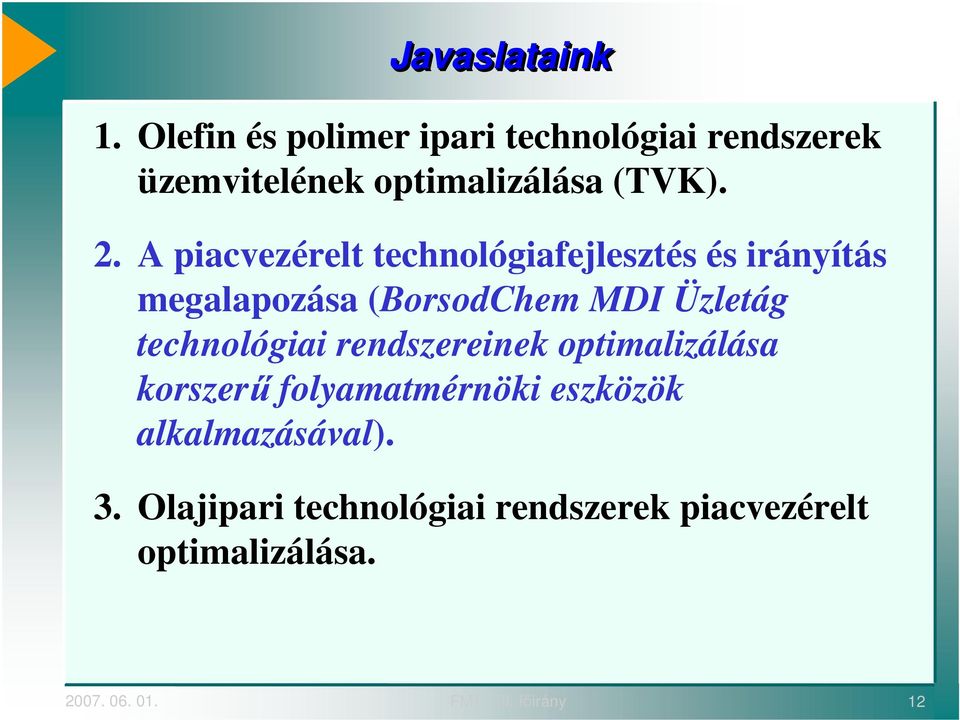 A piacvezérelt technológiafejlesztés és irányítás megalapozása (BorsodChem MDI Üzletág