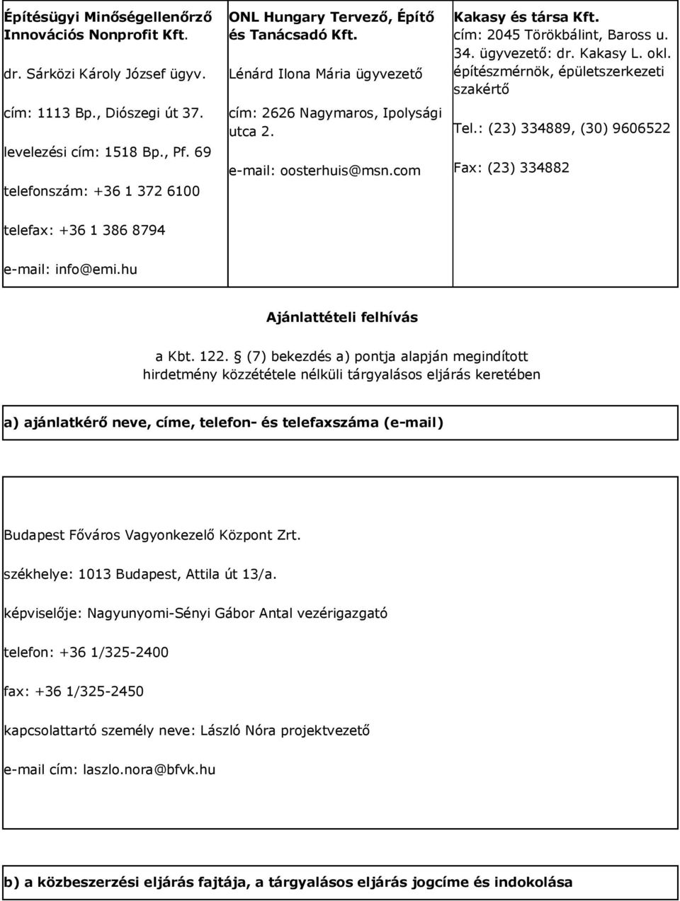 cím: 2045 Törökbálint, Baross u. 34. ügyvezető: dr. Kakasy L. okl. építészmérnök, épületszerkezeti szakértő Tel.: (23) 334889, (30) 9606522 Fax: (23) 334882 telefax: +36 1 386 8794 e-mail: info@emi.