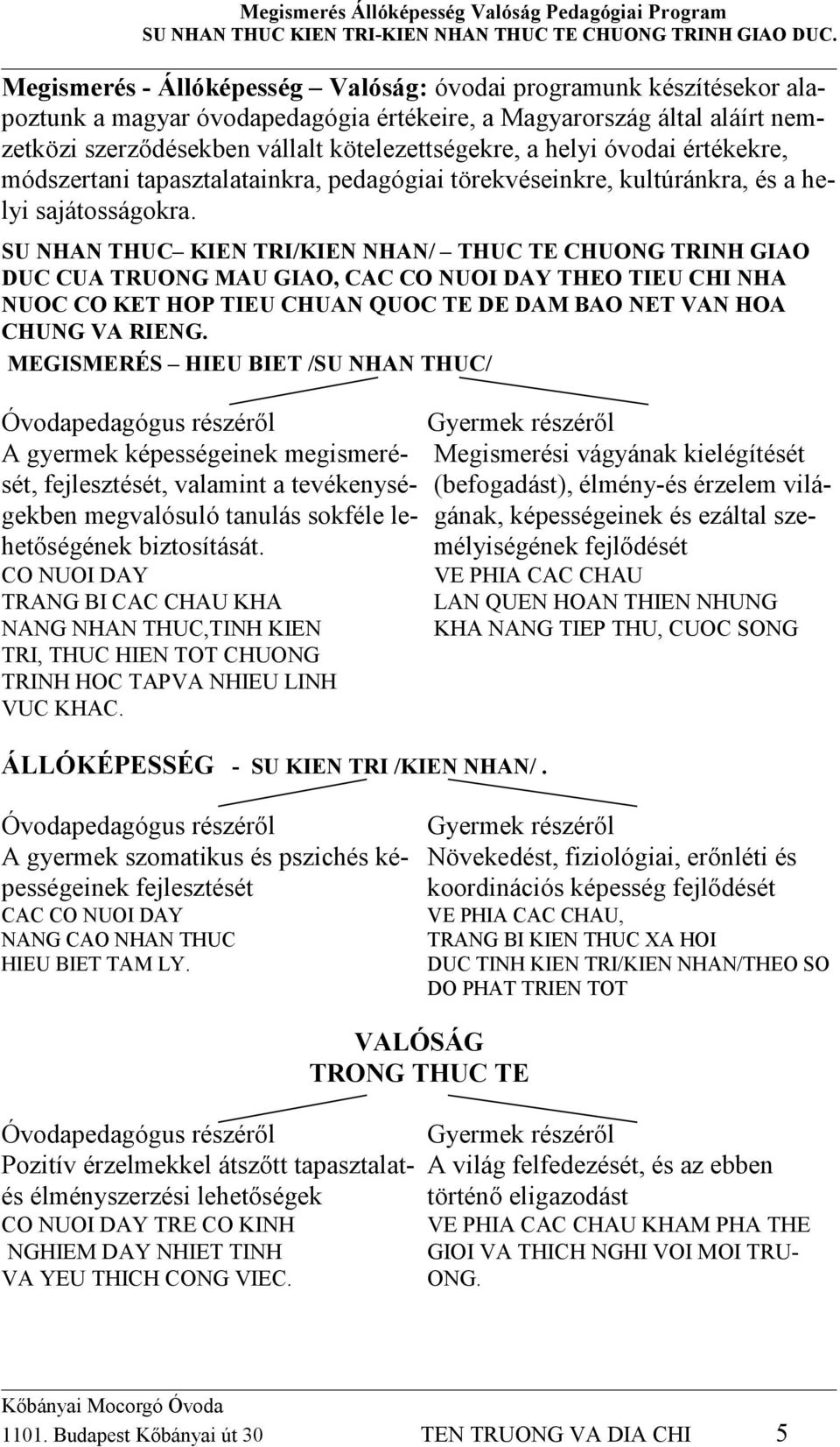 SU NHAN THUC KIEN TRI/KIEN NHAN/ THUC TE CHUONG TRINH GIAO DUC CUA TRUONG MAU GIAO, CAC CO NUOI DAY THEO TIEU CHI NHA NUOC CO KET HOP TIEU CHUAN QUOC TE DE DAM BAO NET VAN HOA CHUNG VA RIENG.