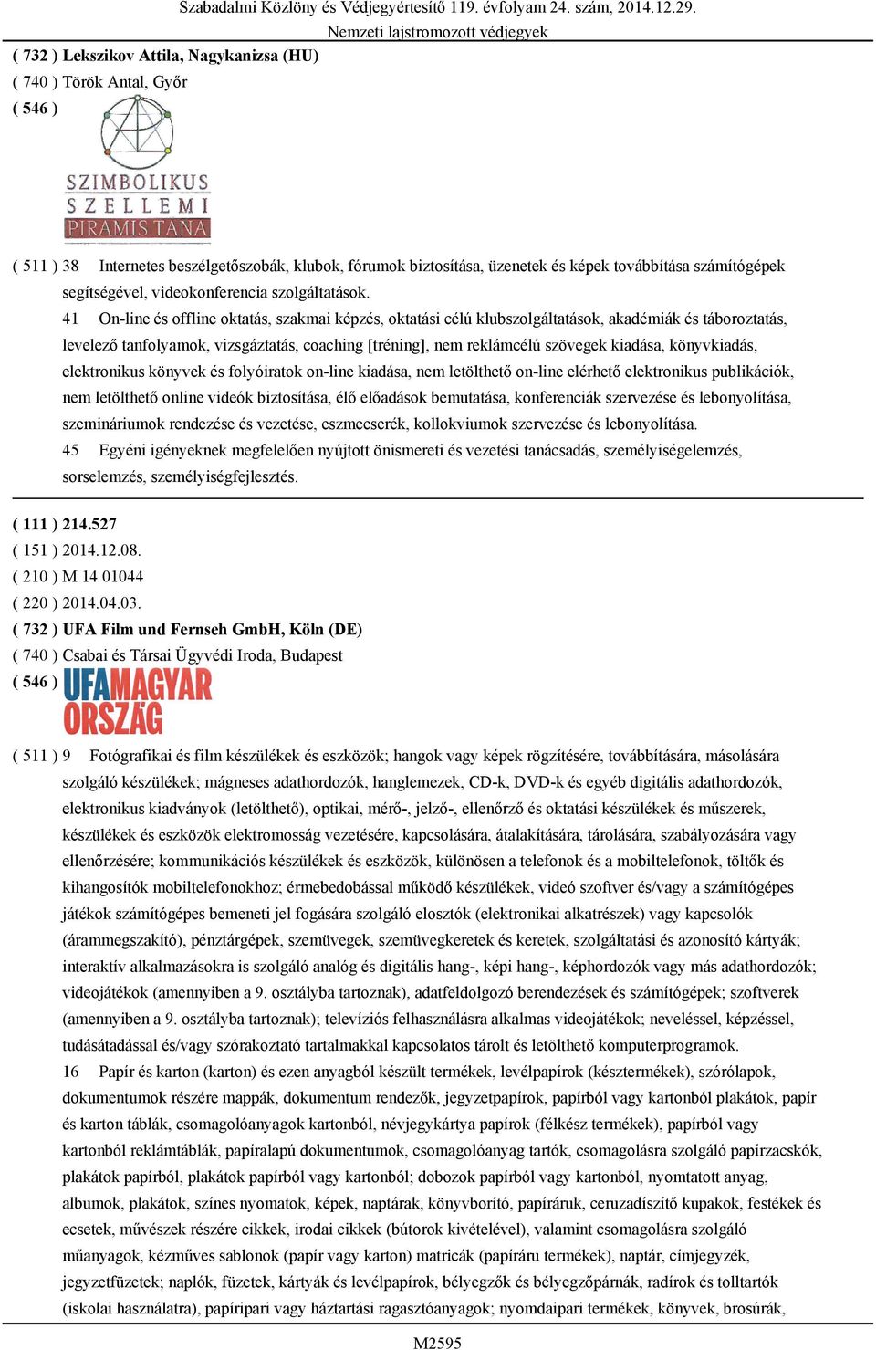 41 On-line és offline oktatás, szakmai képzés, oktatási célú klubszolgáltatások, akadémiák és táboroztatás, levelező tanfolyamok, vizsgáztatás, coaching [tréning], nem reklámcélú szövegek kiadása,