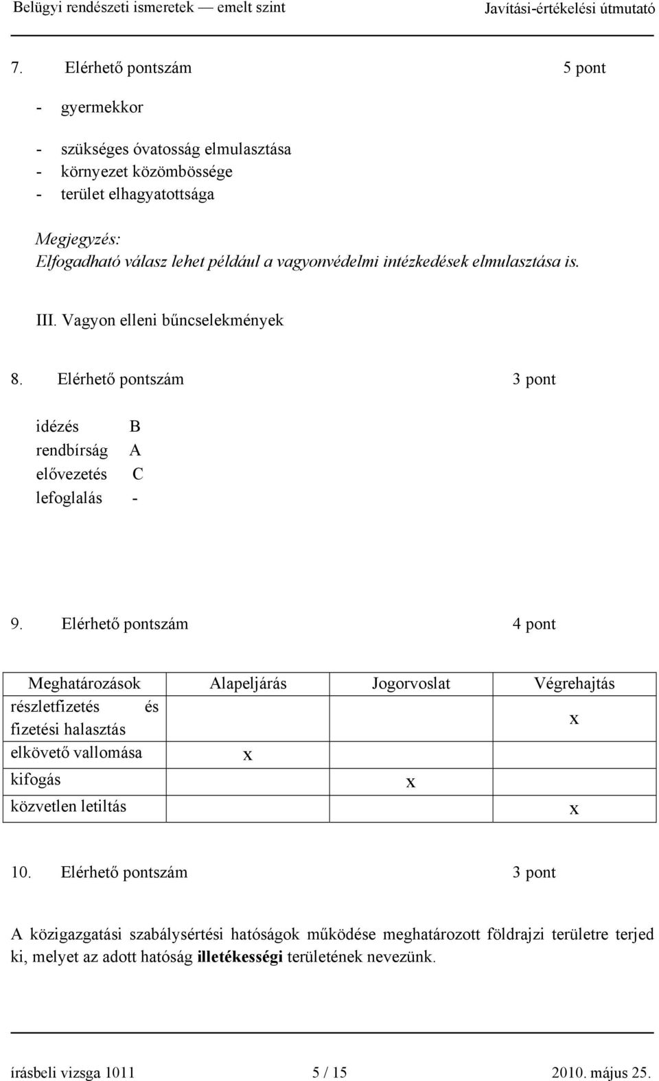 Elérhető pontszám 4 pont Meghatározások Alapeljárás Jogorvoslat Végrehajtás részletfizetés és fizetési halasztás x elkövető vallomása x kifogás x közvetlen letiltás x 10.