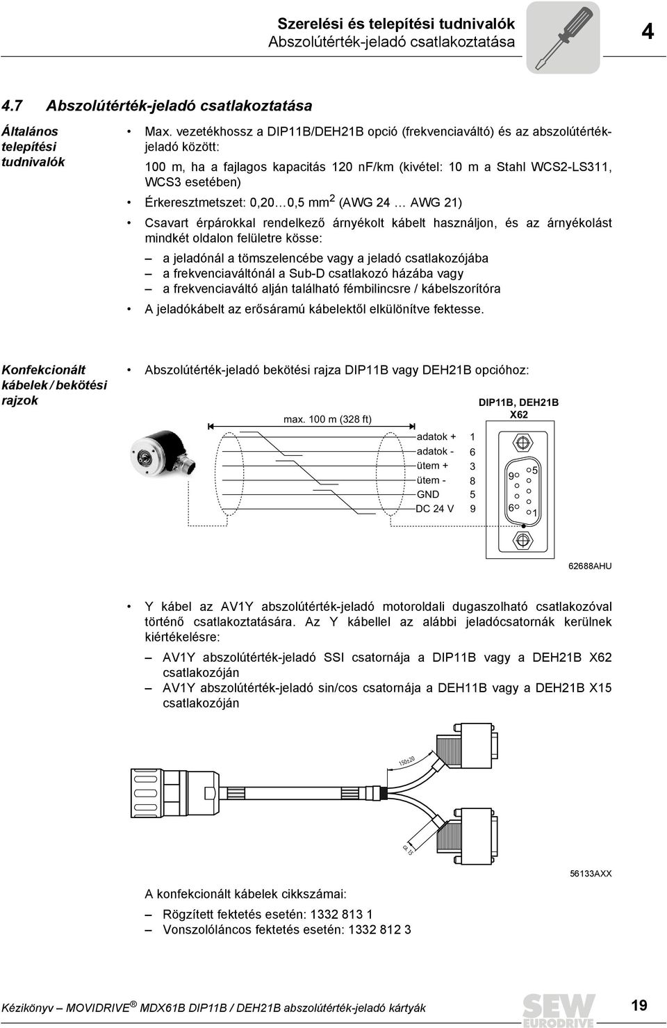 0,20 0,5 mm 2 (AWG 24 AWG 21) Csavart érpárokkal rendelkező árnyékolt kábelt használjon, és az árnyékolást mindkét oldalon felületre kösse: a jeladónál a tömszelencébe vagy a jeladó csatlakozójába a