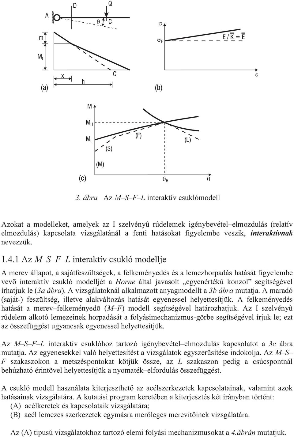 1 Az M S F L interaktív csukló modellje A merev állapot, a sajátfeszültségek, a felkeményedés és a lemezhorpadás hatását figyelembe vevõ interaktív csukló modelljét a Horne által javasolt egyenértékû