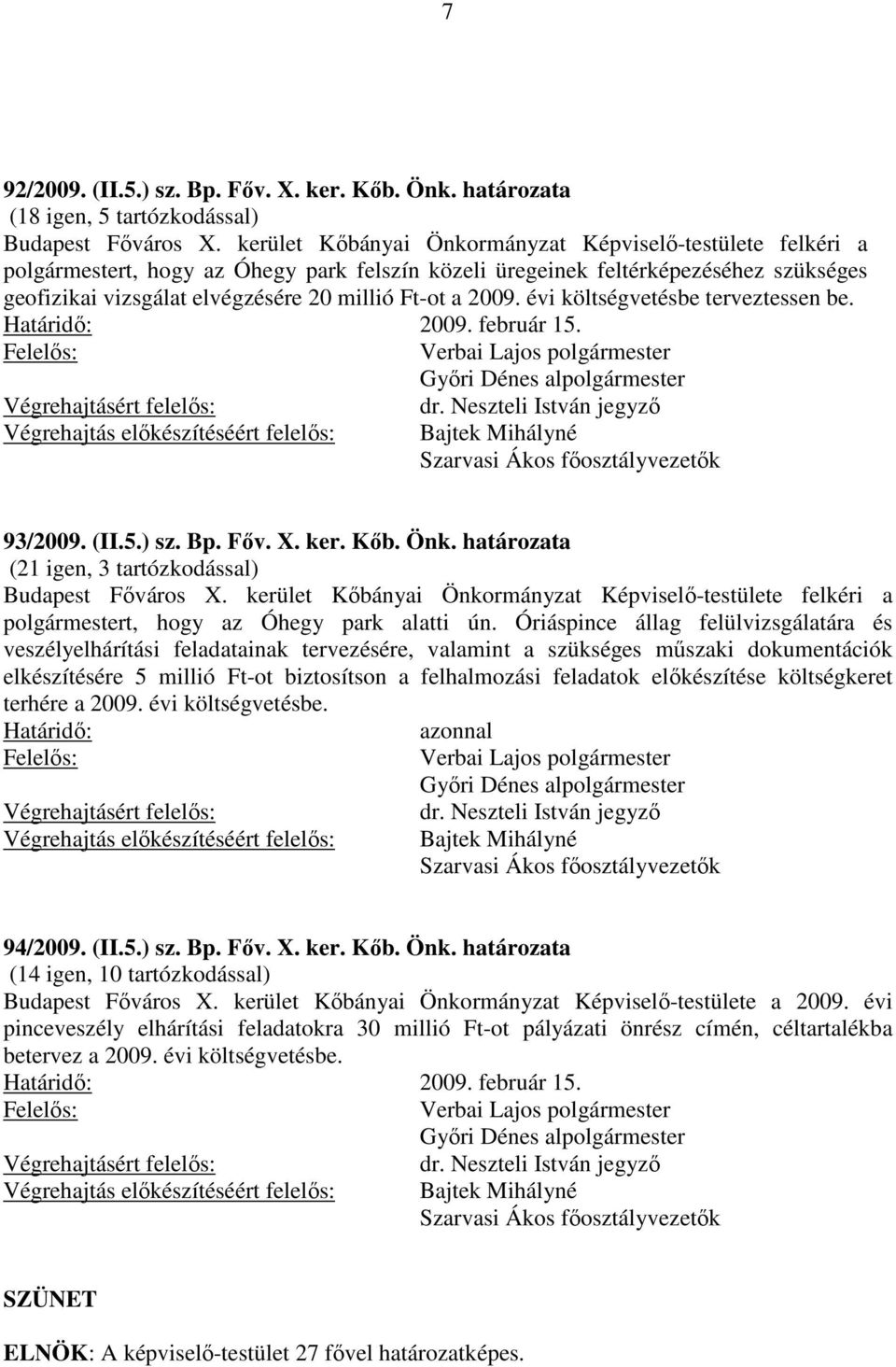 2009. évi költségvetésbe terveztessen be. 2009. február 15. Szarvasi Ákos főosztályvezetők 93/2009. (II.5.) sz. Bp. Főv. X. ker. Kőb. Önk. határozata (21 igen, 3 tartózkodással) Budapest Főváros X.