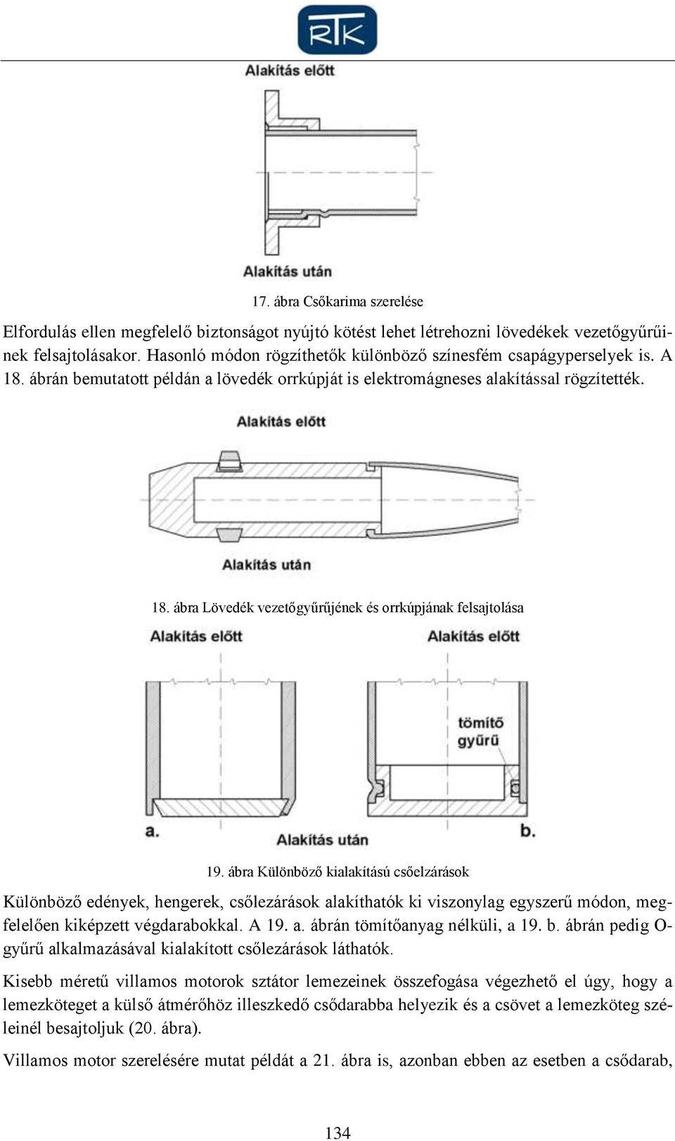 ábra Különböző kialakítású csőelzárások Különböző edények, hengerek, csőlezárások alakíthatók ki viszonylag egyszerű módon, megfelelően kiképzett végdarabokkal. A 19. a. ábrán tömítőanyag nélküli, a 19.