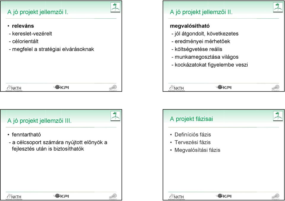 figyelembe veszi 2008.05.15. 17 2008.05.15. 18 A jó projekt jellemzői III.