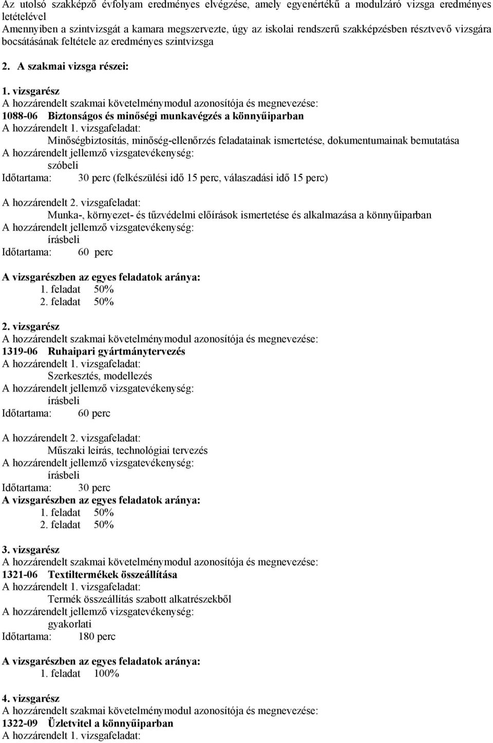 vizsgarész A hozzárendelt szakmai követelménymodul azonosítója és megnevezése: 1088-06 Biztonságos és minőségi munkavégzés a könnyűiparban A hozzárendelt 1.