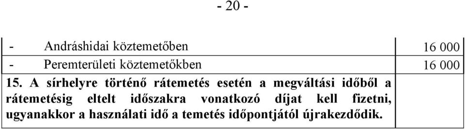 A sírhelyre történő rátemetés esetén a megváltási időből a