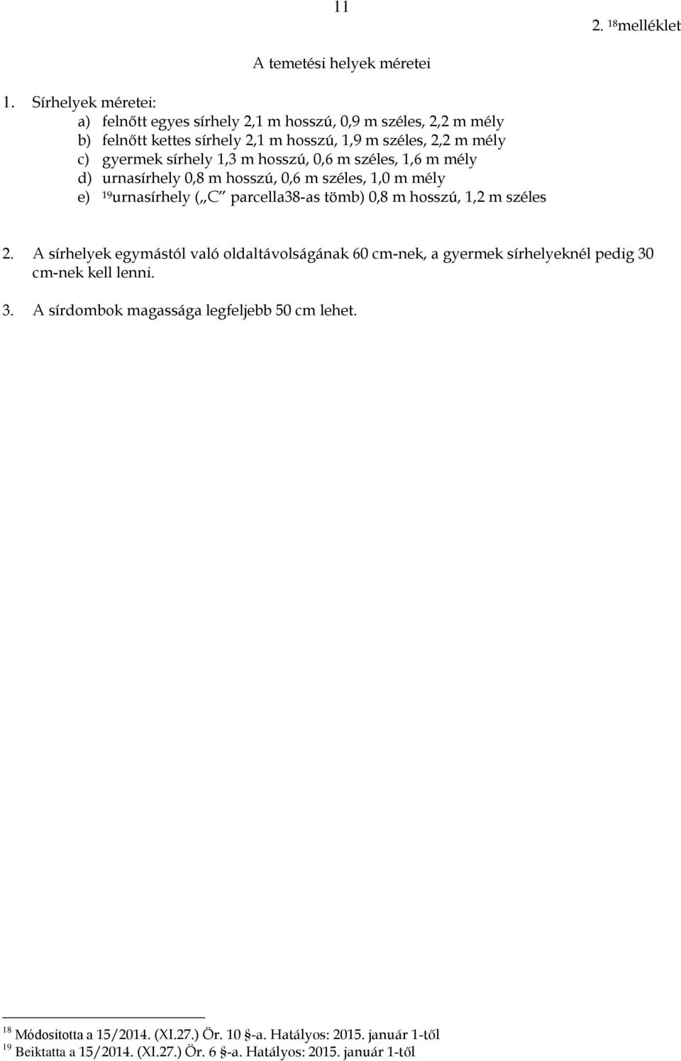 m hosszú, 0,6 m széles, 1,6 m mély d) urnasírhely 0,8 m hosszú, 0,6 m széles, 1,0 m mély e) 19 urnasírhely ( C parcella38-as tömb) 0,8 m hosszú, 1,2 m széles 2.