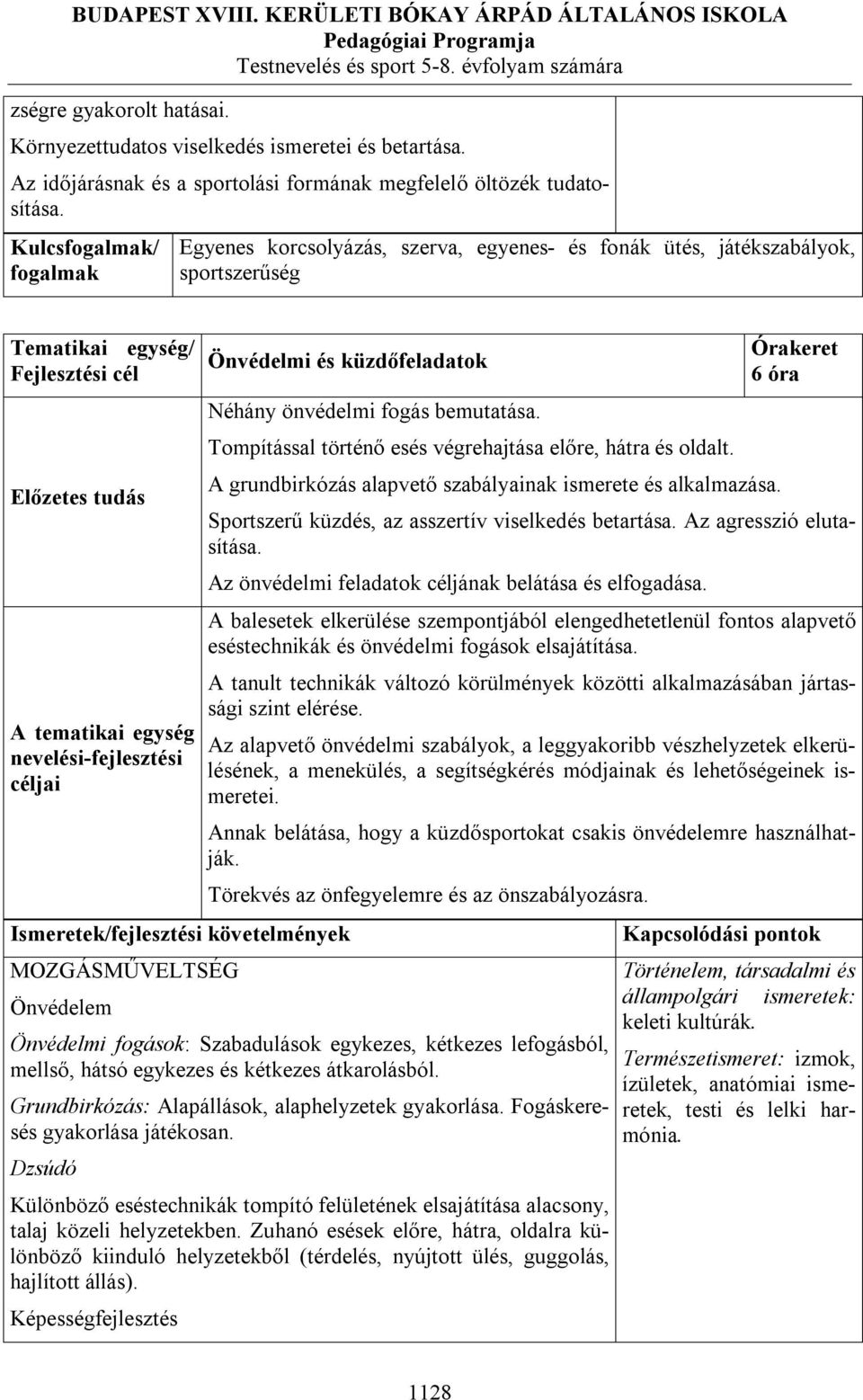 céljai Önvédelmi és küzdőfeladatok Ismeretek/fejlesztési követelmények MOZGÁSMŰVELTSÉG Önvédelem Néhány önvédelmi fogás bemutatása. Tompítással történő esés végrehajtása előre, hátra és oldalt.