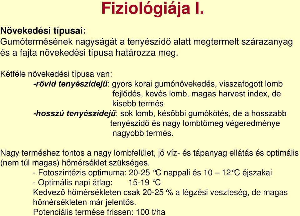 későbbi gumókötés, de a hosszabb tenyészidő és nagy lombtömeg végeredménye nagyobb termés.