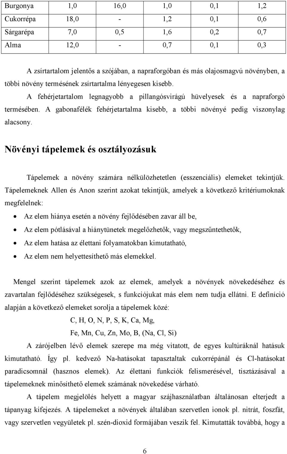 A gabonafélék fehérjetartalma kisebb, a többi növényé pedig viszonylag alacsony. Növényi tápelemek és osztályozásuk Tápelemek a növény számára nélkülözhetetlen (esszenciális) elemeket tekintjük.