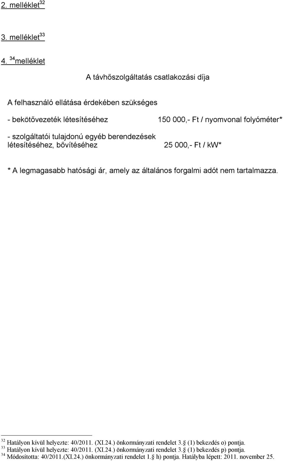 szolgáltatói tulajdonú egyéb berendezések létesítéséhez, bővítéséhez 25 000,- Ft / kw* * A legmagasabb hatósági ár, amely az általános forgalmi adót nem tartalmazza.