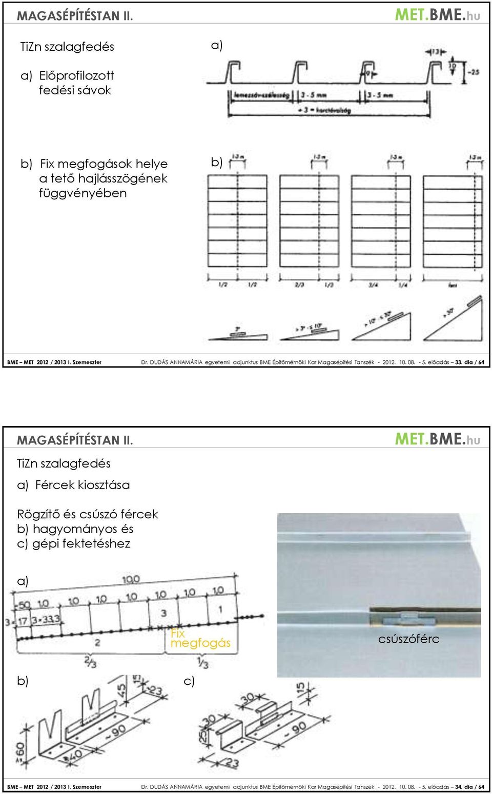 dia / 64 TiZn szalagfedés a) Fércek kiosztása Rögzítő és csúszó fércek b) hagyományos és c) gépi fektetéshez a) Fix megfogás csúszóférc b)