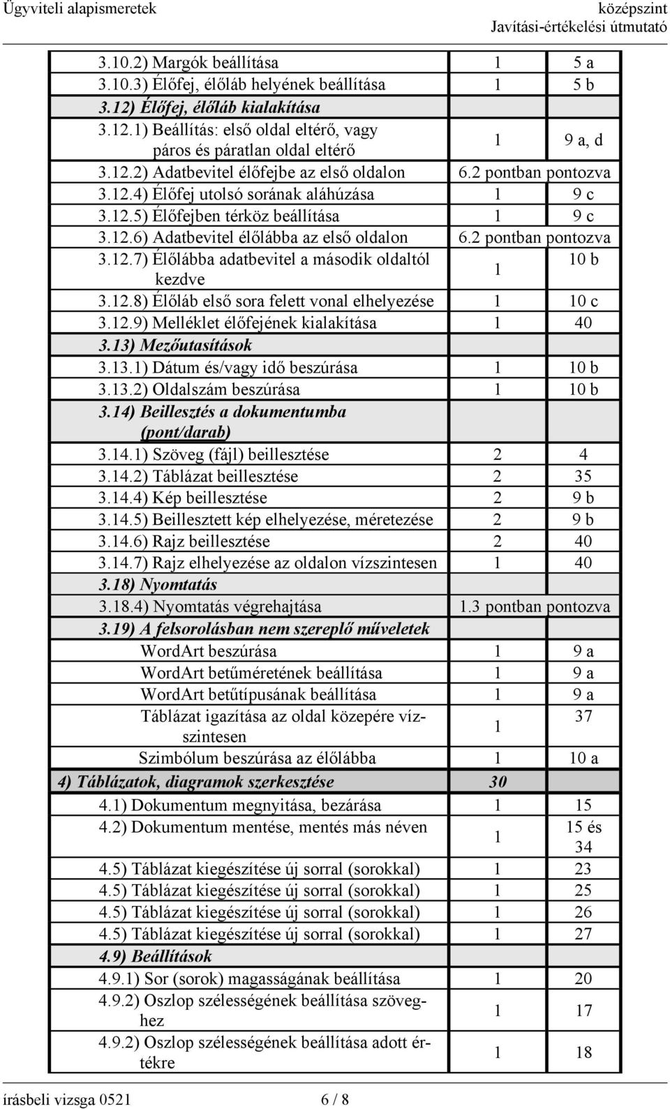 2 pontban pontozva 3.2.7) Élőlábba adatbevitel a második oldaltól 0 b kezdve 3.2.8) Élőláb első sora felett vonal elhelyezése 0 c 3.2.9) Melléklet élőfejének kialakítása 40 3.3) Mezőutasítások 3.3.) Dátum és/vagy idő beszúrása 0 b 3.