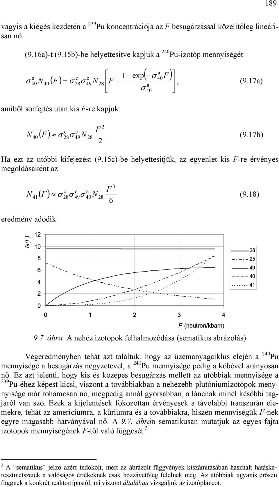 15c)-be helyettesítjük, z egyenlet kis F-re érvényes megoldásként z 41 ( F ) eredmény dódik. 3 c c c F σ σ 49σ 40 (9.18) 6 (F) 12 10 8 6 4 2 0 0 1 2 3 4 F (neutron/kbrn) 9.7. ábr.