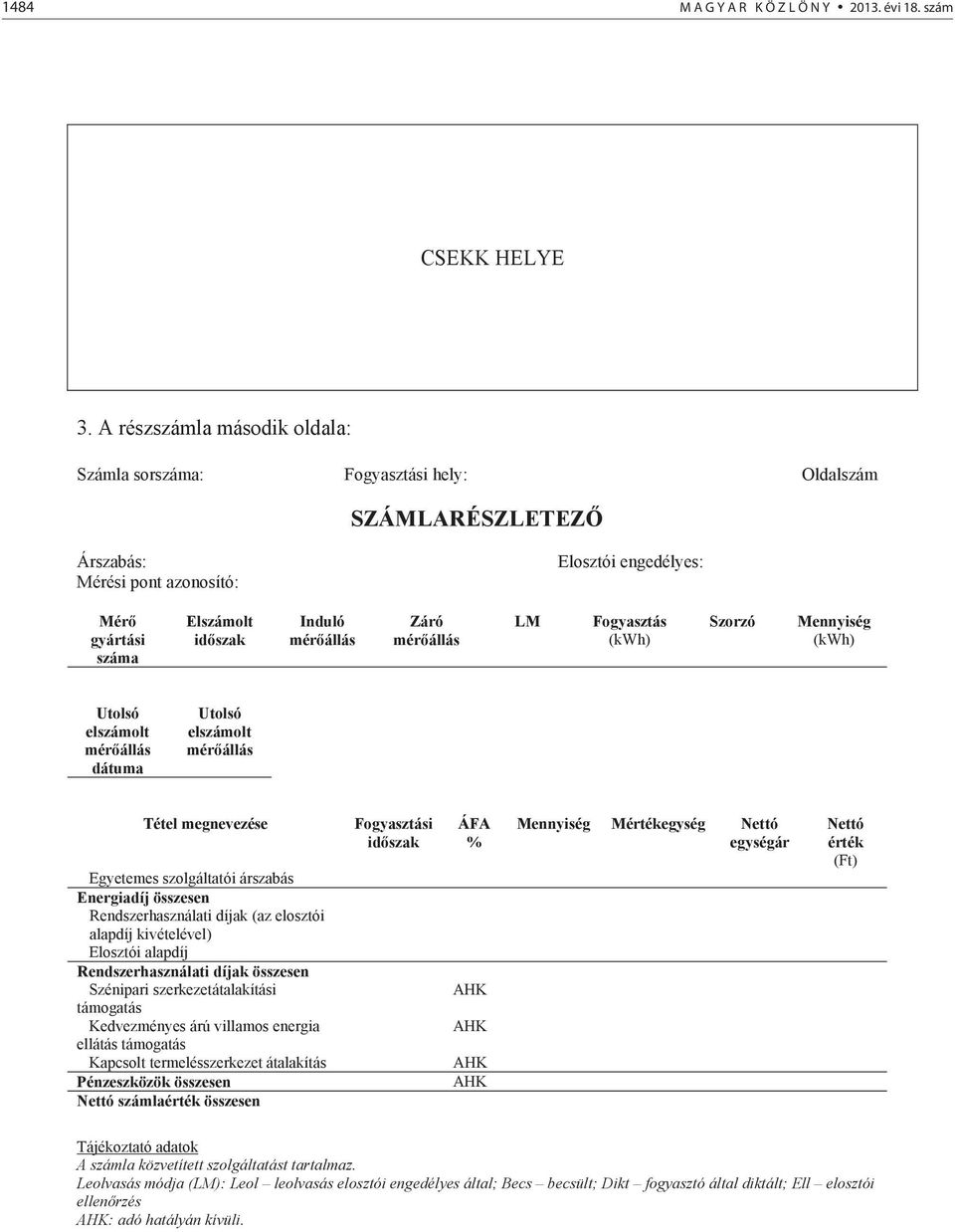 Záró mér állás LM Fogyasztás (kwh) Szorzó Mennyiség (kwh) Utolsó elszámolt mér állás dátuma Utolsó elszámolt mér állás Tétel megnevezése Egyetemes szolgáltatói árszabás Energiadíj összesen