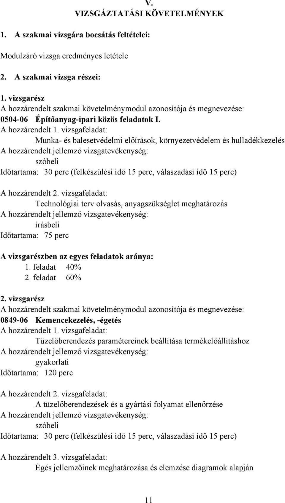 vizsgafeladat: Munka- és balesetvédelmi előírások, környezetvédelem és hulladékkezelés szóbeli Időtartama: 30 perc (felkészülési idő 15 perc, válaszadási idő 15 perc) A hozzárendelt 2.