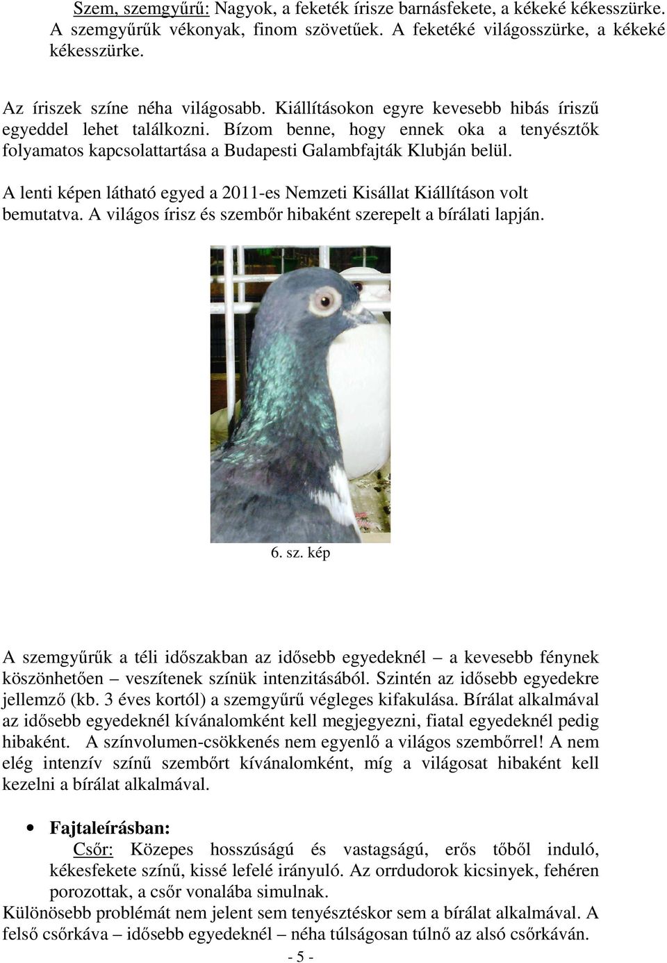 A lenti képen látható egyed a 2011-es Nemzeti Kisállat Kiállításon volt bemutatva. A világos írisz és sze