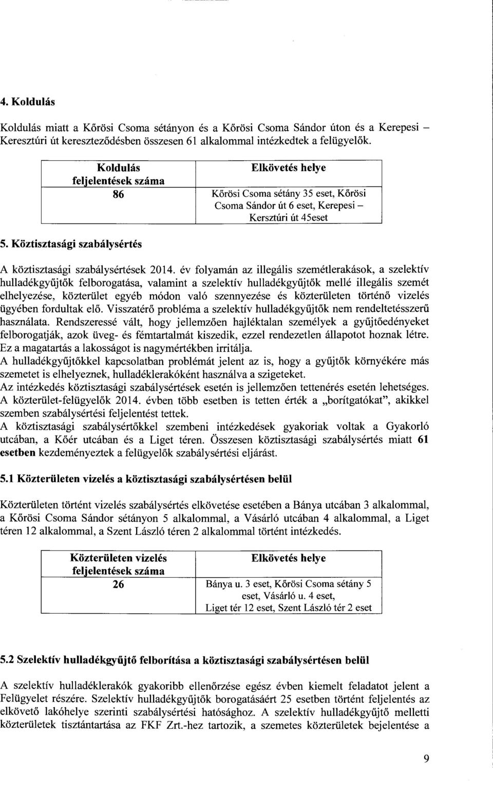 Köztisztasági szabálysértés A köztisztasági szabálysértések 2014.