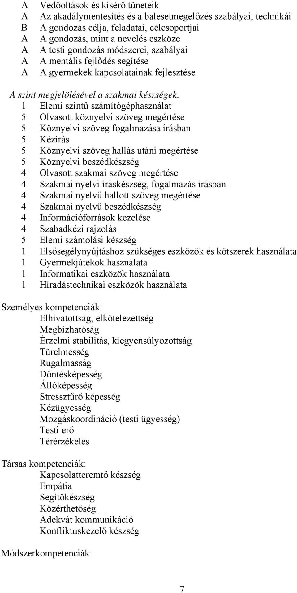 szöveg megértése 5 Köznyelvi szöveg fogalmazása írásban 5 Kézírás 5 Köznyelvi szöveg hallás utáni megértése 5 Köznyelvi beszédkészség 4 Olvasott szakmai szöveg megértése 4 Szakmai nyelvi íráskészség,