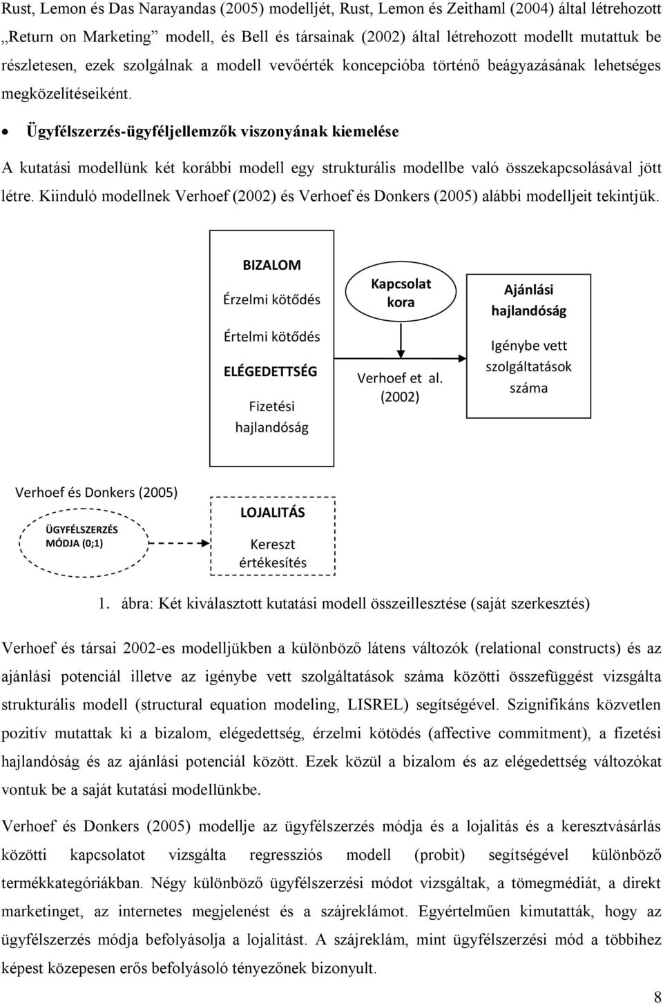 Ügyfélszerzés-ügyféljellemzők viszonyának kiemelése A kutatási modellünk két korábbi modell egy strukturális modellbe való összekapcsolásával jött létre.