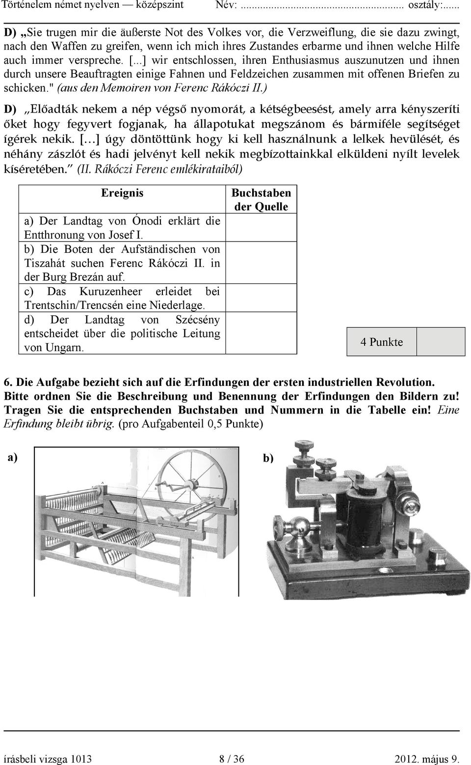 " (aus den Memoiren von Ferenc Rákóczi II.