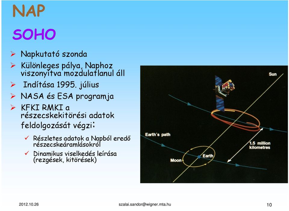 július NASA és ESA programja KFKI RMKI a részecskekitörési adatok feldolgozását