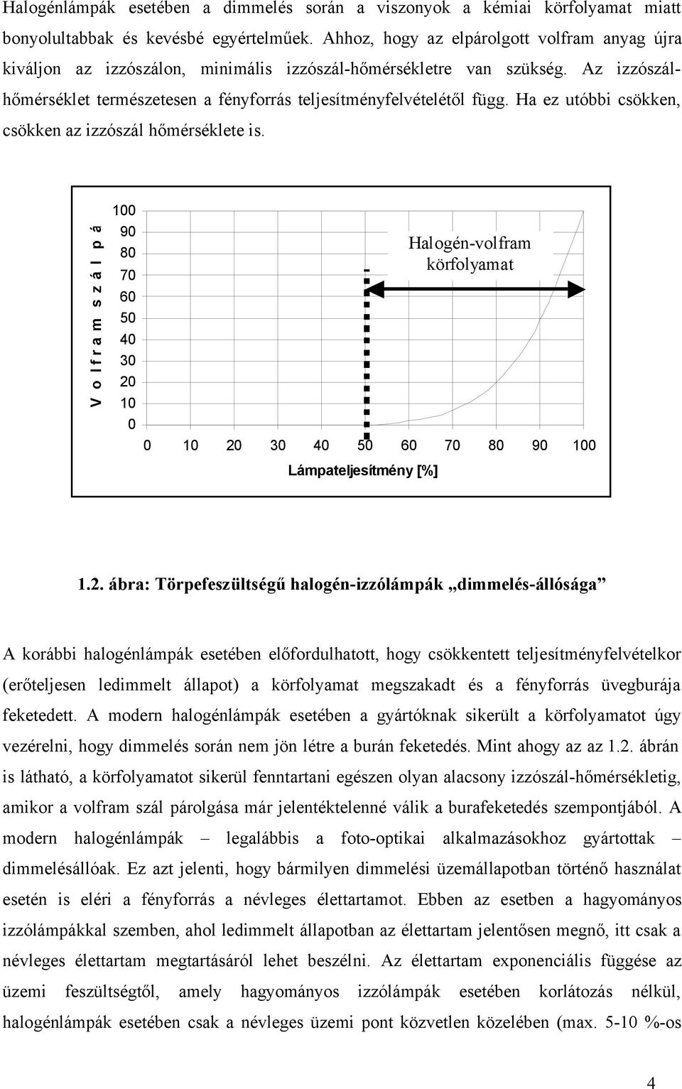 Az izzószálhőmérséklet természetesen a fényforrás teljesítményfelvételétől függ. Ha ez utóbbi csökken, csökken az izzószál hőmérséklete is.