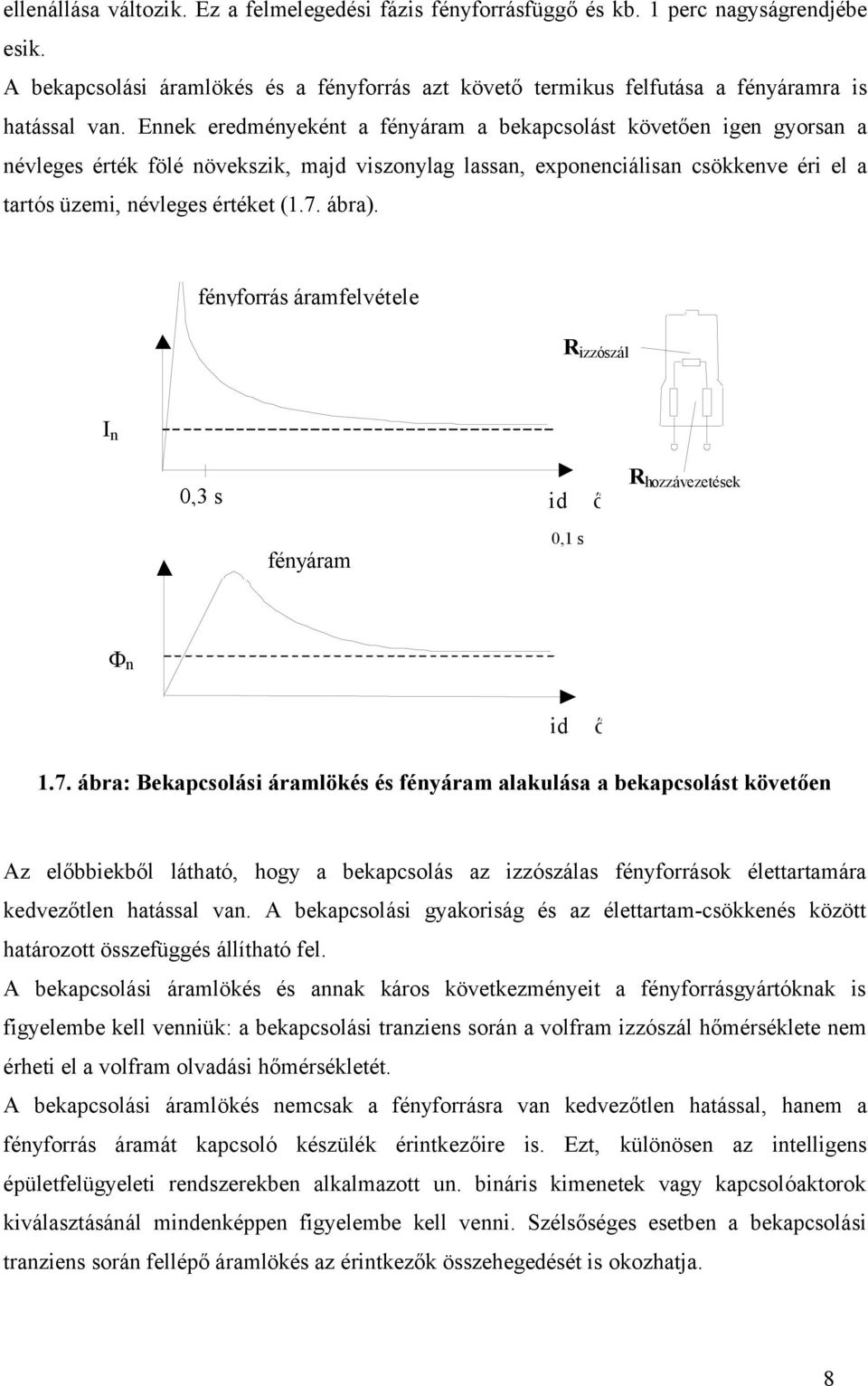 ábra). fényforrás áramfelvétele R izzószál I n 0,3 s id ő R hozzávezetések fényáram 0,1 s n id ő 1.7.