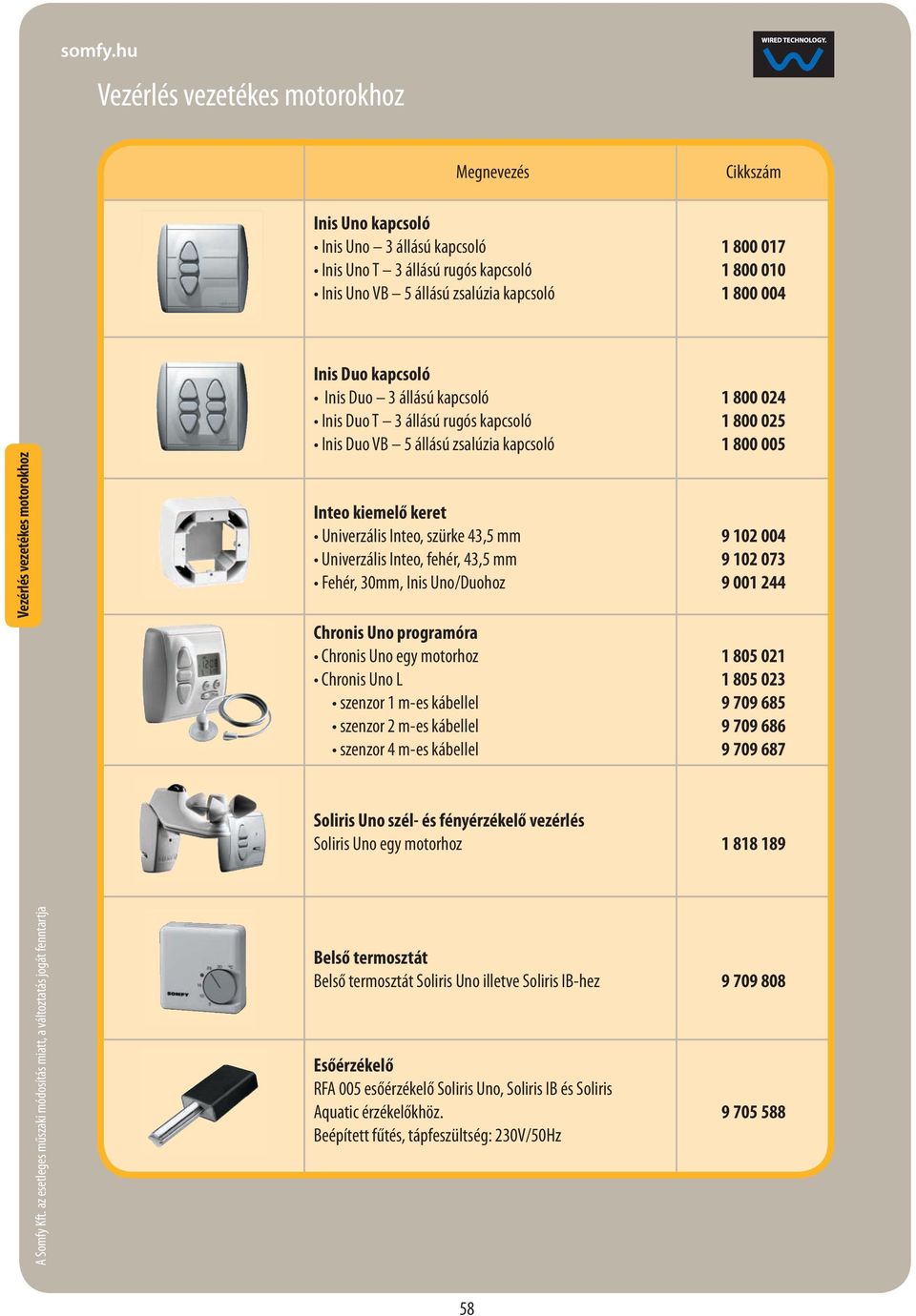 mm Univerzális Inteo, fehér, 43,5 mm Fehér, 30mm, Inis Uno/Duohoz Chronis Uno programóra Chronis Uno egy motorhoz Chronis Uno L szenzor 1 m-es kábellel szenzor 2 m-es kábellel szenzor 4 m-es kábellel