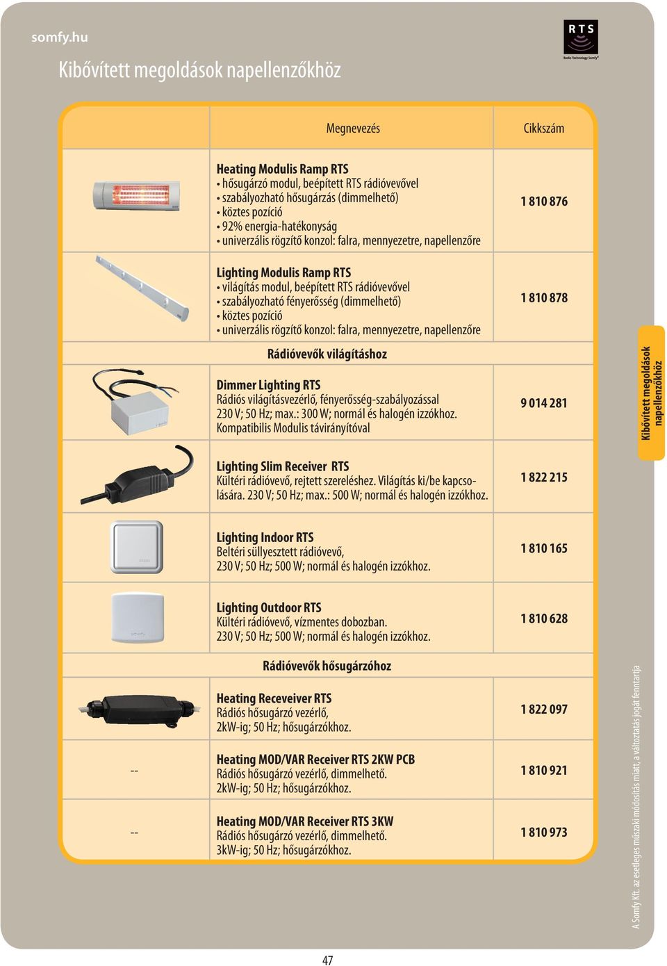 köztes pozíció univerzális rögzítő konzol: falra, mennyezetre, napellenzőre 1 810 878 Rádióvevők világításhoz Dimmer Lighting RTS Rádiós világításvezérlő, fényerősség-szabályozással 230 V; 50 Hz; max.