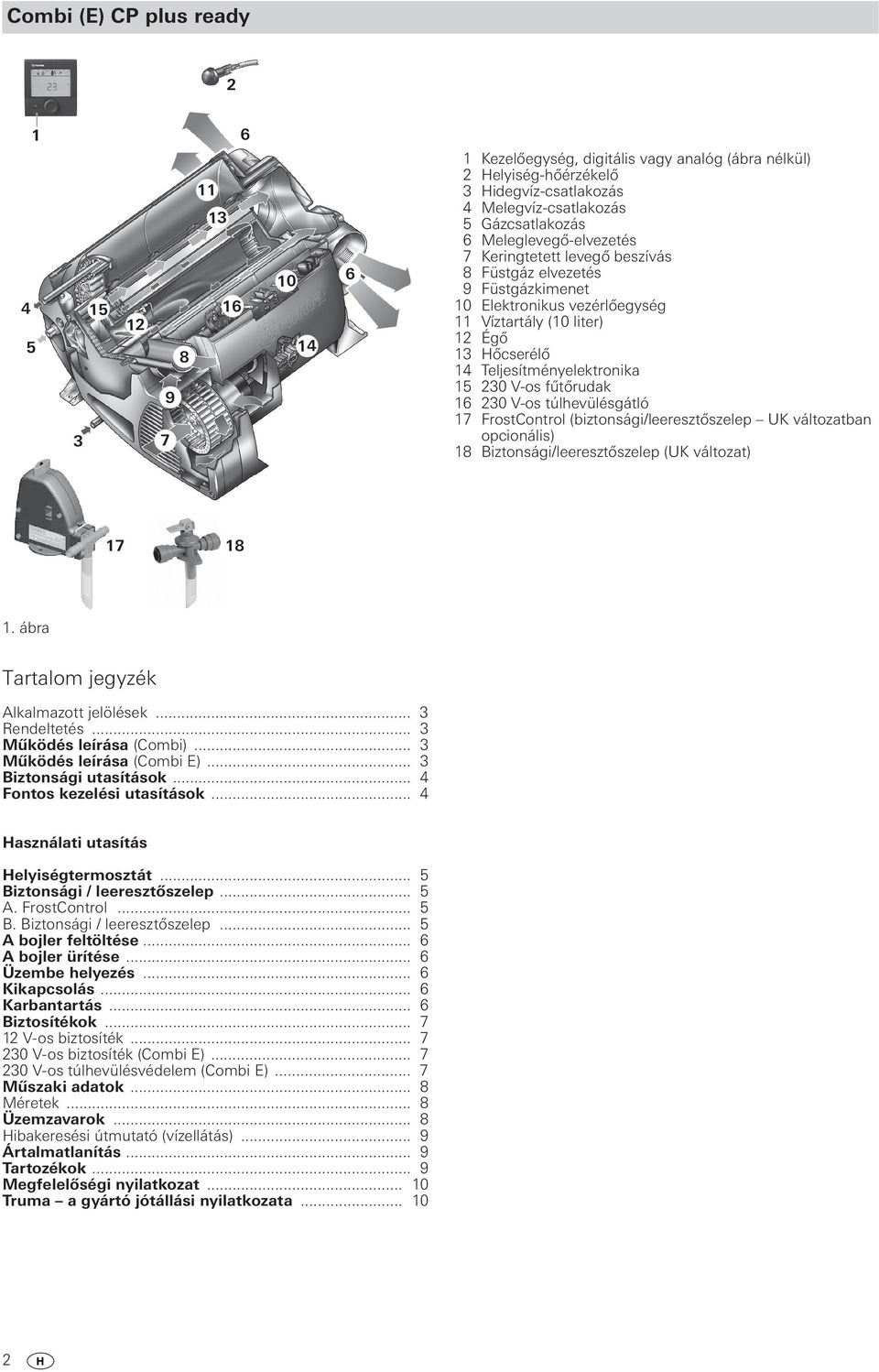 Teljesítményelektronika 15 230 V-os fűtőrudak 16 230 V-os túlhevülésgátló 17 FrostControl (biztonsági/leeresztőszelep UK változatban opcionális) 18 Biztonsági/leeresztőszelep (UK változat) 17 18 1.