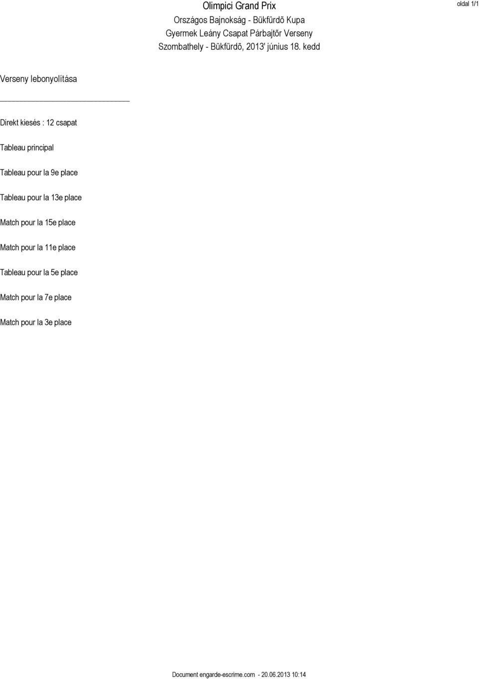 Tableau pour la 9e place Tableau pour la e place Match pour la e place Match