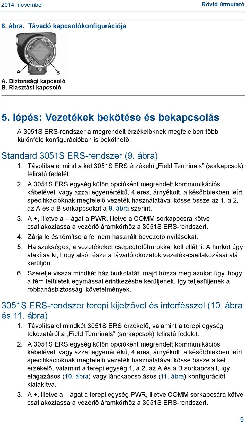 Távolítsa el mind a két 3051S ERS érzékelő Field Terminals (sorkapcsok) feliratú fedelét. 2.