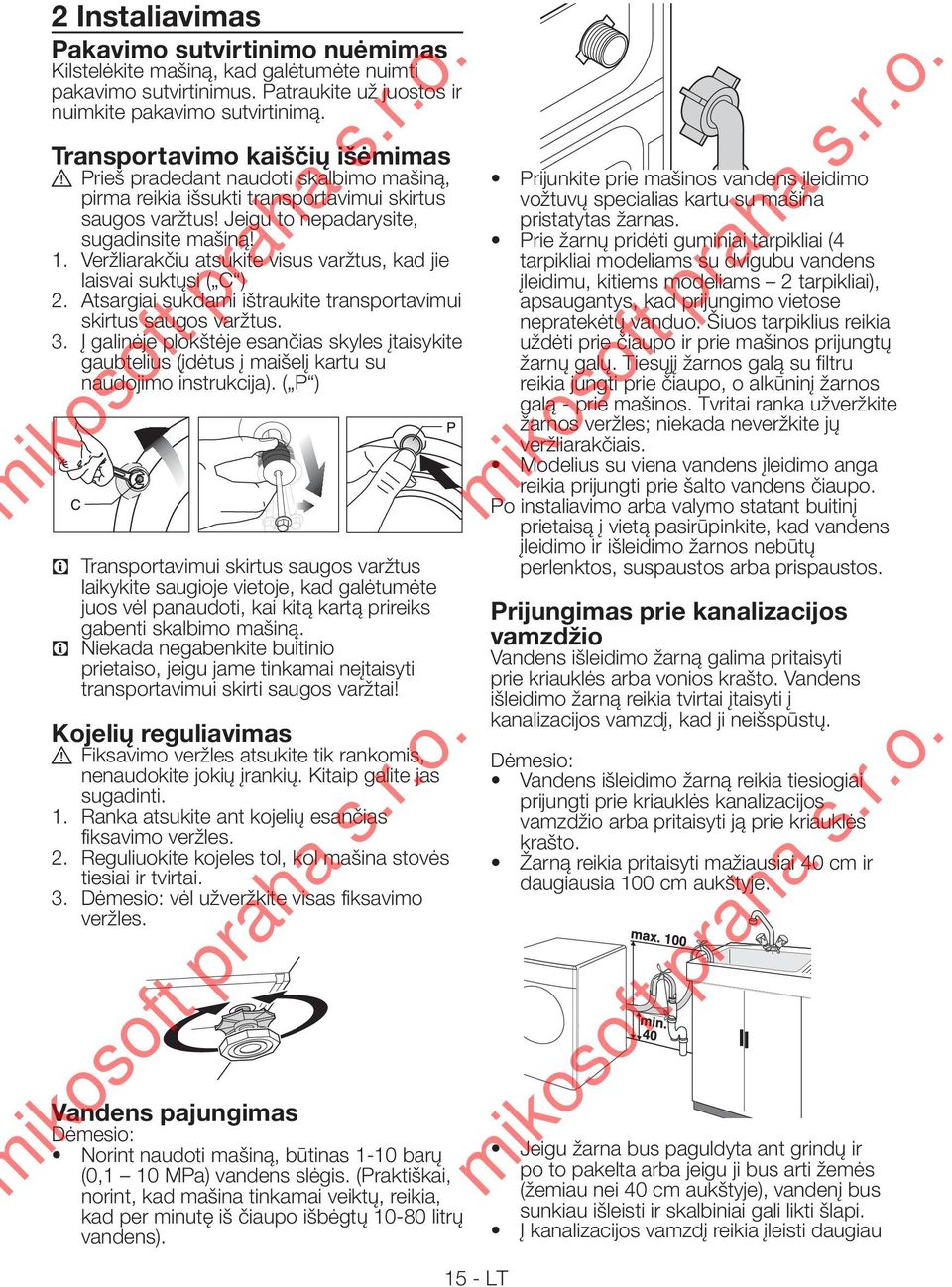 Veržliarakčiu atsukite visus varžtus, kad jie laisvai suktųsi ( C ) 2. Atsargiai sukdami ištraukite transportavimui skirtus saugos varžtus. 3.