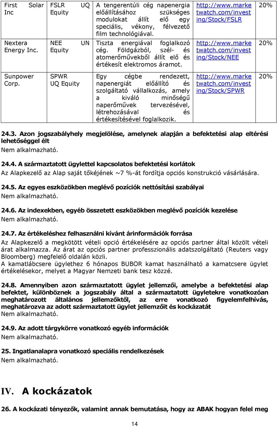 SPWR UQ Equity Egy cégbe rendezett, napenergiát előállító és szolgáltató vállalkozás, amely a kiváló minőségű naperőművek tervezésével, létrehozásával és értékesítésével foglalkozik. http://www.