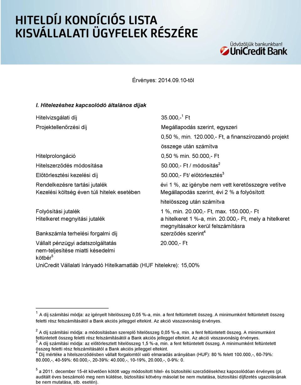 000,- Ft/ előtörlesztés 3 Rendelkezésre tartási jutalék Kezelési költség éven túli hitelek esetében évi 1 %, az igénybe nem vett keretösszegre vetítve Megállapodás szerint, évi 2 % a folyósított