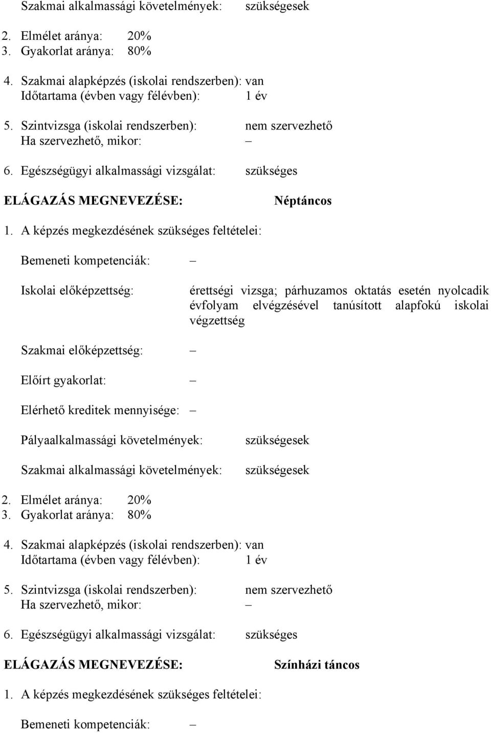 A képzés megkezdésének szükséges feltételei: Bemeneti kompetenciák: Iskolai előképzettség: érettségi vizsga; párhuzamos oktatás esetén nyolcadik évfolyam elvégzésével tanúsított alapfokú iskolai