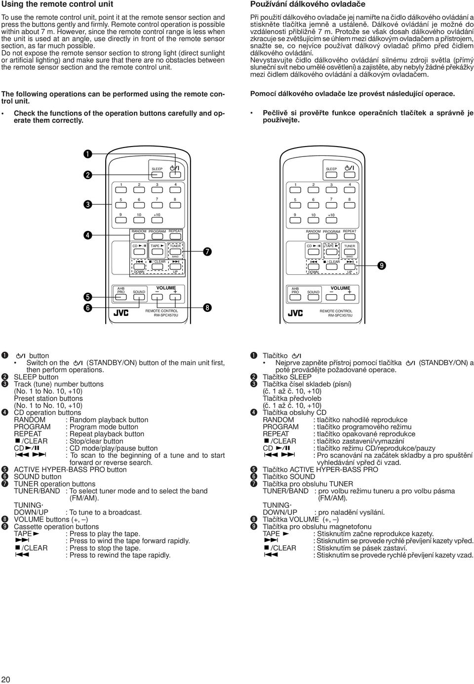 Do not expose the remote sensor section to strong light (direct sunlight or artificial lighting) and make sure that there are no obstacles between the remote sensor section and the remote control