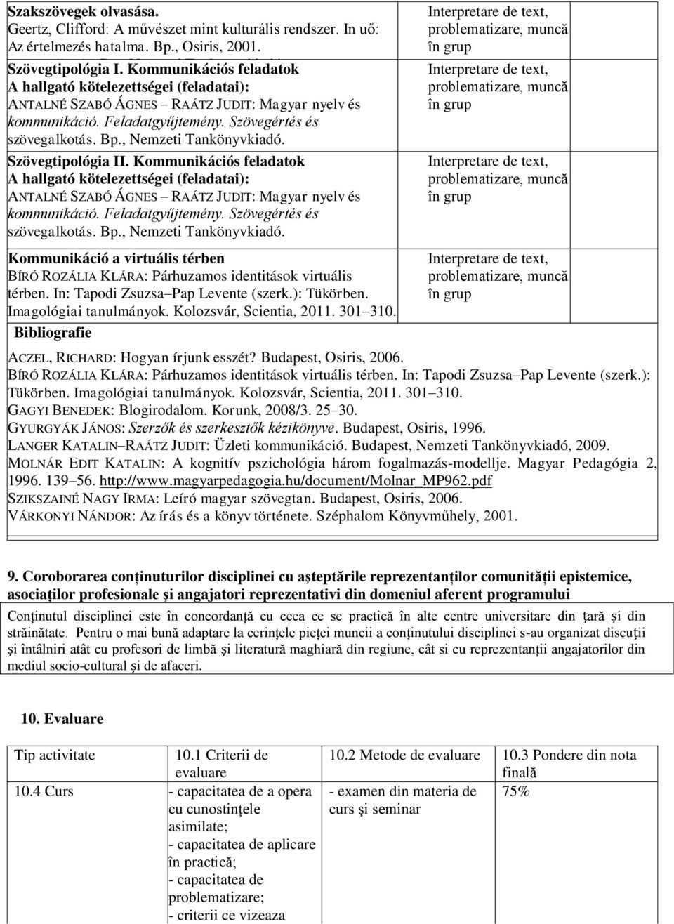 Kommunikációs feladatok A hallgató kötelezettségei (feladatai): Kommunikáció a virtuális térben BÍRÓ ROZÁLIA KLÁRA: Párhuzamos identitások virtuális térben. In: Tapodi Zsuzsa Pap Levente (szerk.