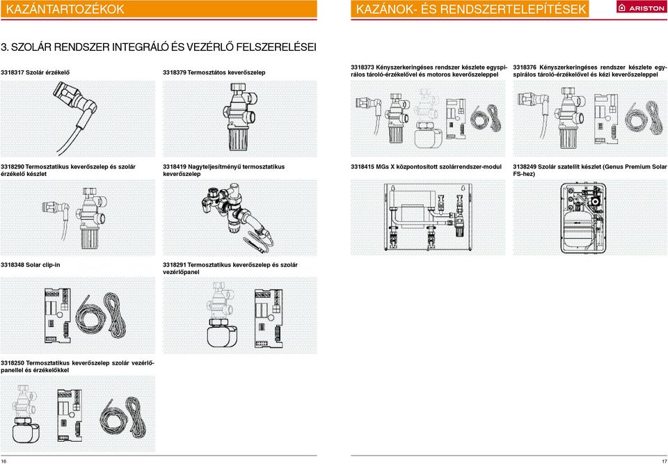 keverőszelep és szolár érzékelő készlet 3318419 Nagyteljesítményű termosztatikus keverőszelep 3318415 MGs X központosított szolárrendszer-modul 3138249 Szolár szatellit készlet