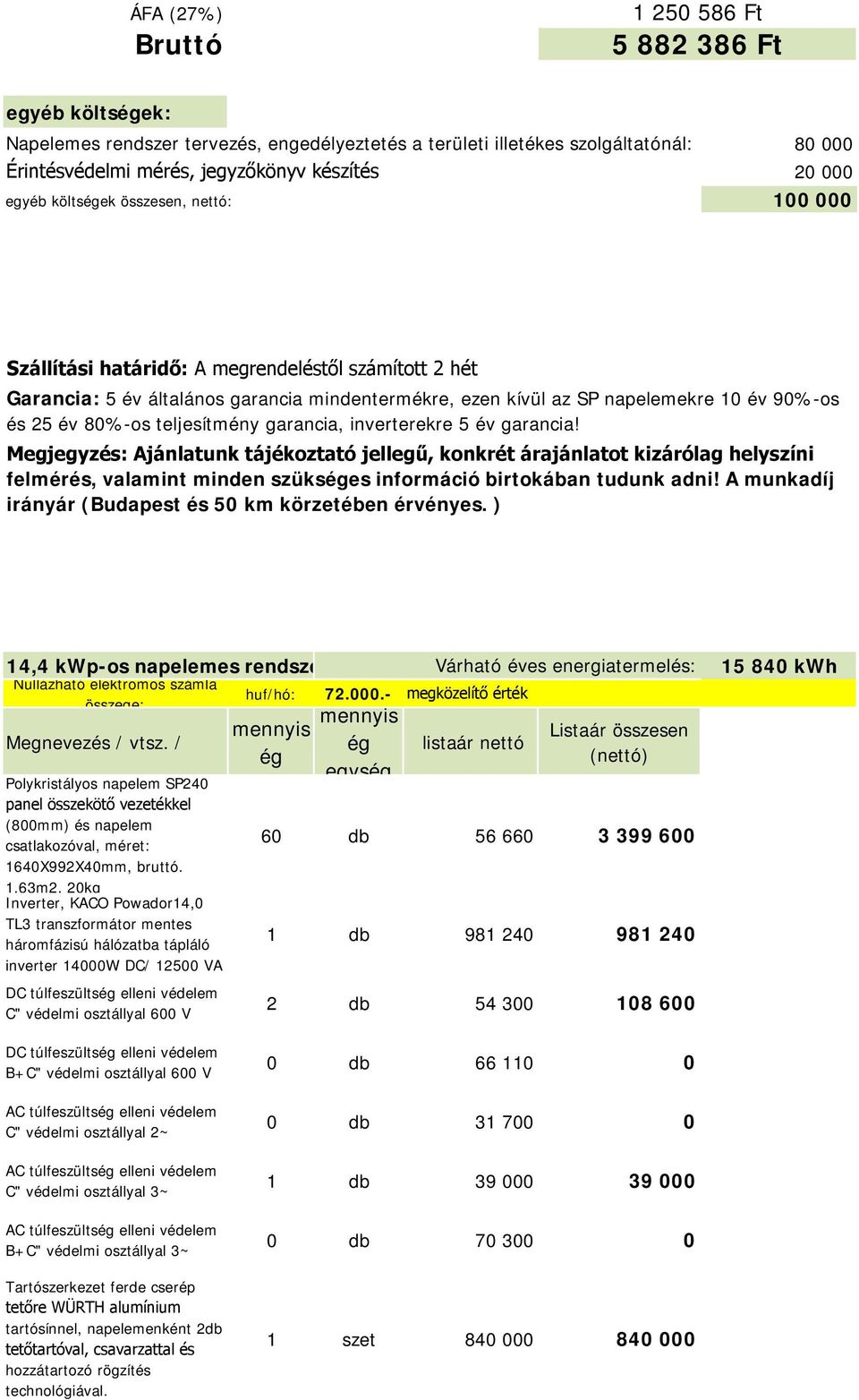 Megjegyzés: Ajánlatunk tájékoztató jellegű, konkrét árajánlatot kizárólag helyszíni felmérés, valamint minden szükses információ birtokában tudunk adni!