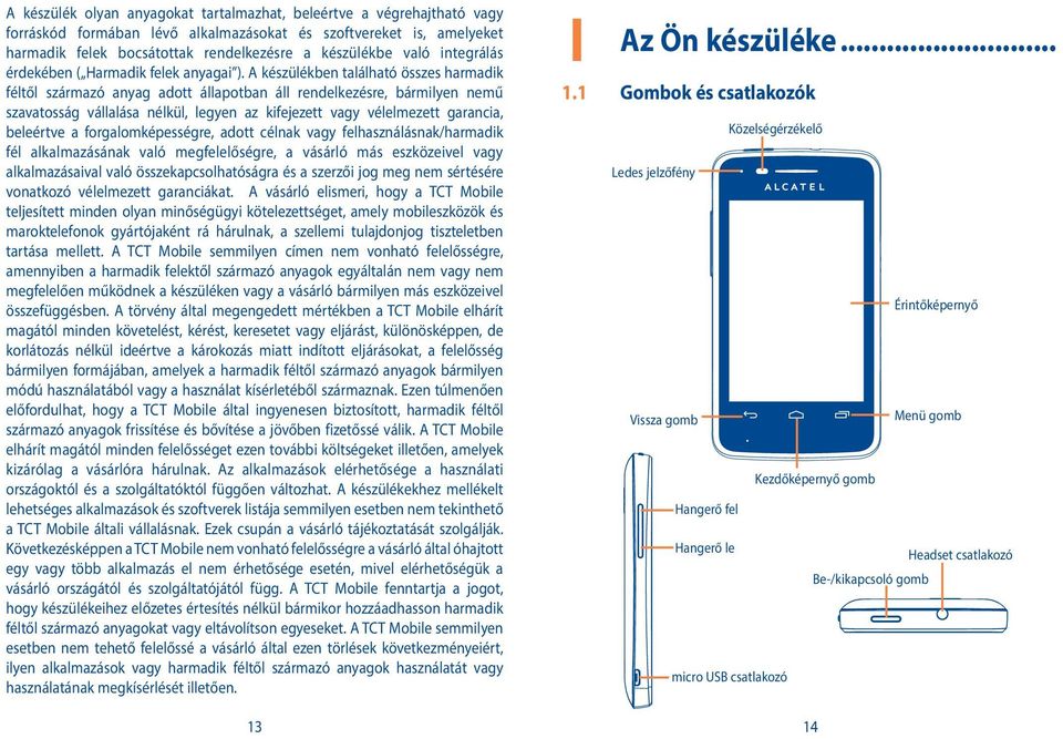 A készülékben található összes harmadik féltől származó anyag adott állapotban áll rendelkezésre, bármilyen nemű szavatosság vállalása nélkül, legyen az kifejezett vagy vélelmezett garancia,