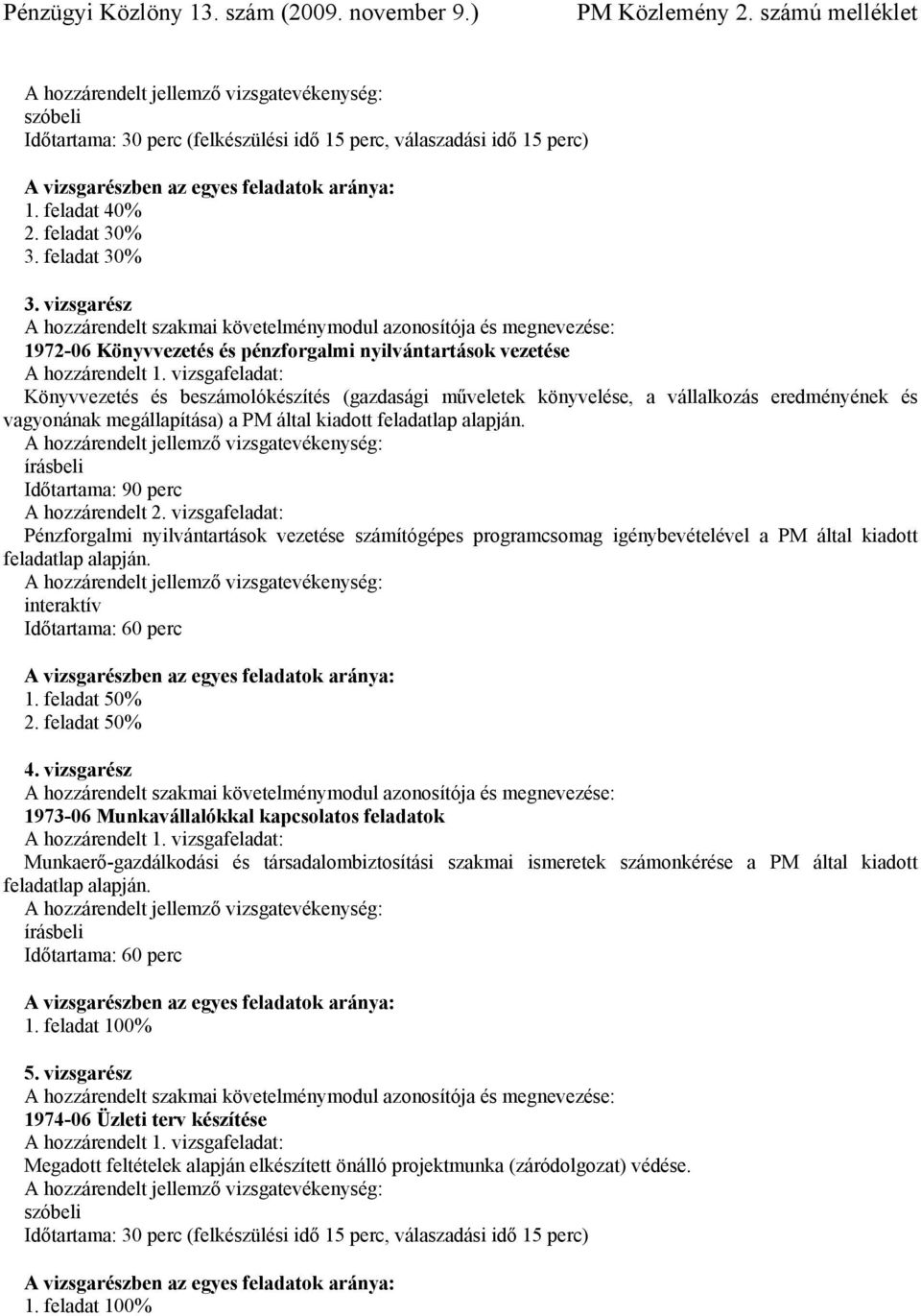 vizsgafeladat: Könyvvezetés és beszámolókészítés (gazdasági műveletek könyvelése, a vállalkozás eredményének és vagyonának megállapítása) a PM által kiadott feladatlap alapján.