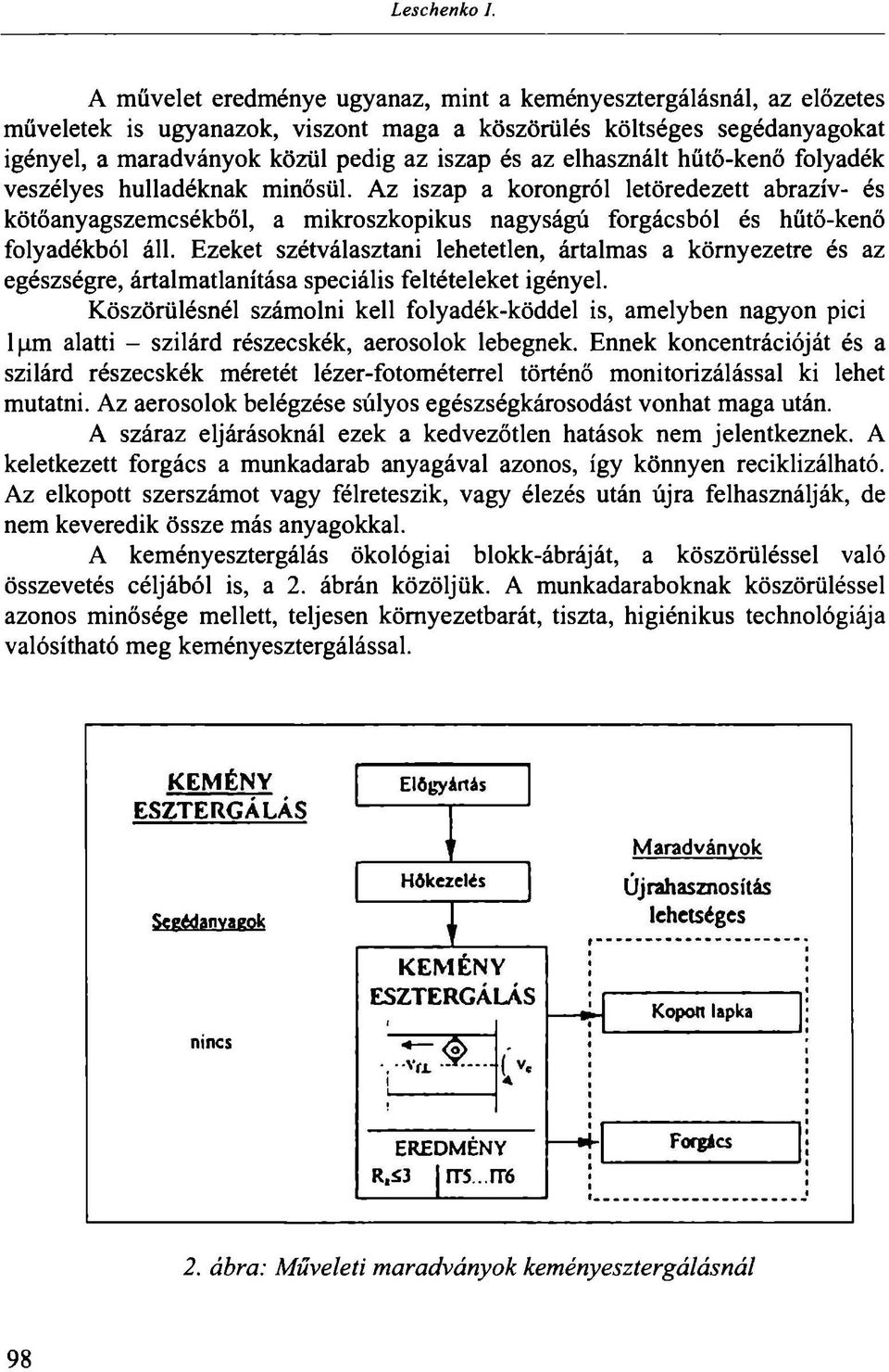 elhasznált hűtő-kenő folyadék veszélyes hulladéknak minősül. Az iszap a korongról letöredezett abrazív- és kötőanyagszemcsékből, a mikroszkopikus nagyságú forgácsból és hűtő-kenő folyadékból áll.