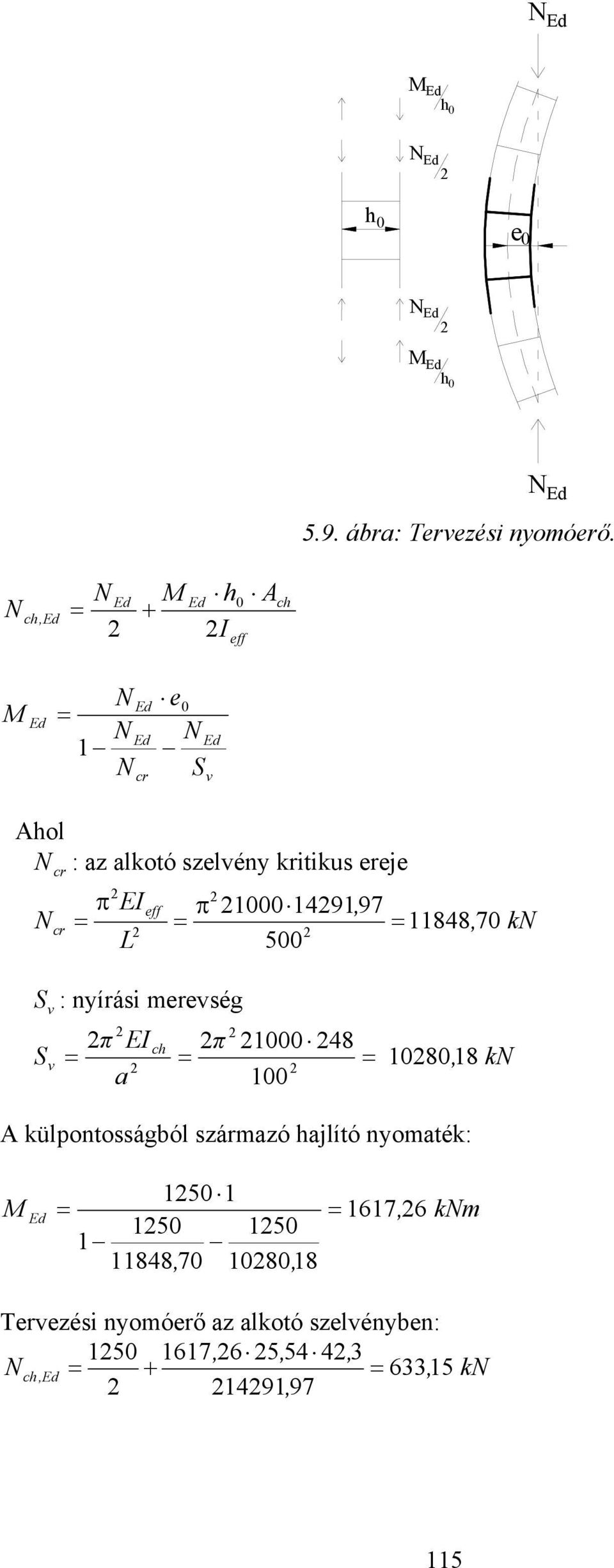 1188, 7 k L S v : nírási merevség π EI h π 1 8 Sv 18, 18 a 1 A külponosságból