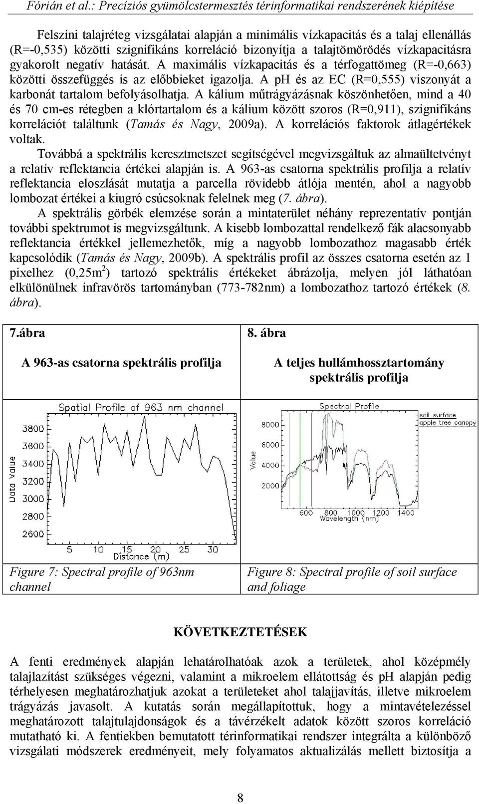 bizonyítja a talajtömörödés vízkapacitásra gyakorolt negatív hatását. A maximális vízkapacitás és a térfogattömeg (R=-0,663) közötti összefüggés is az előbbieket igazolja.